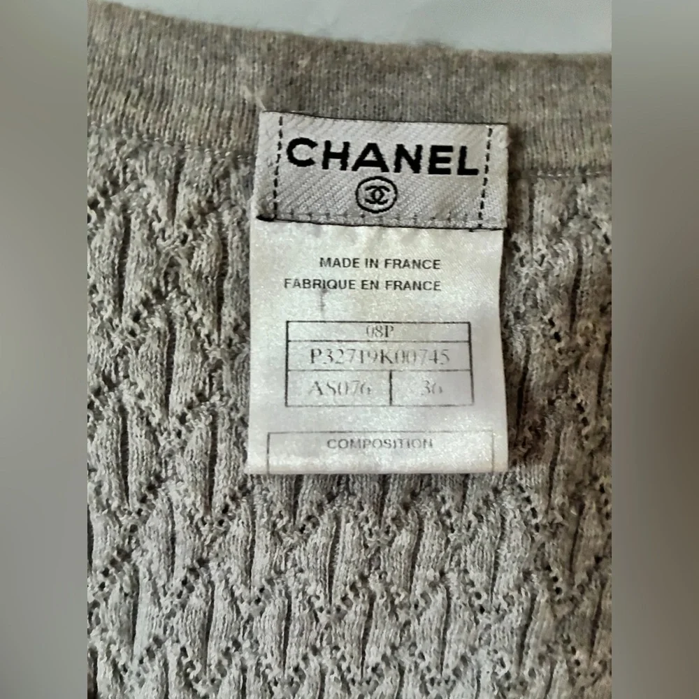 Chanel Vintage 2008 Spring Textured Henley Knit Top Vest Size 36 CC Buttons